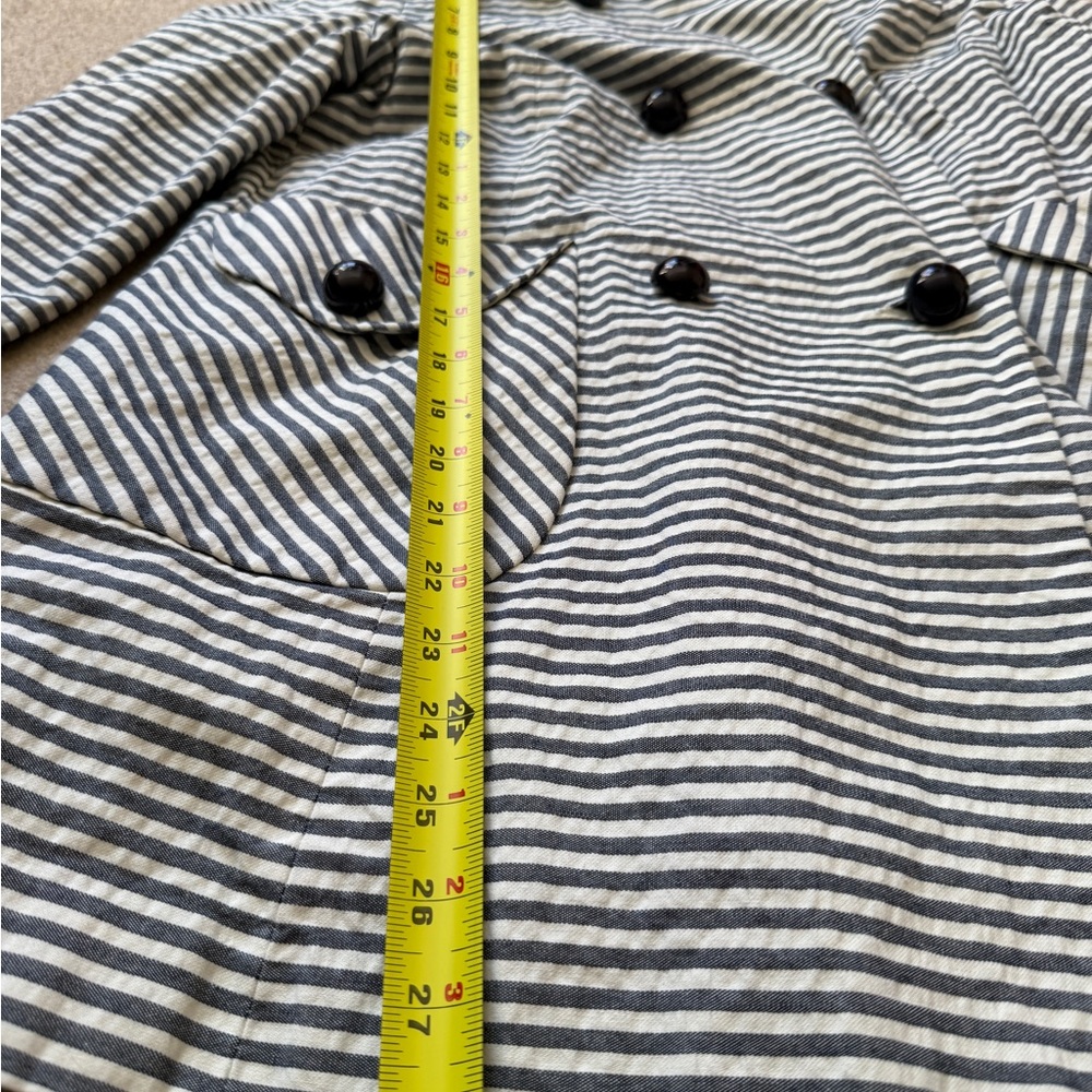 Topshop Striped Trench Coat Navy White Double Breasted Size 8 - Picture 9 of 12